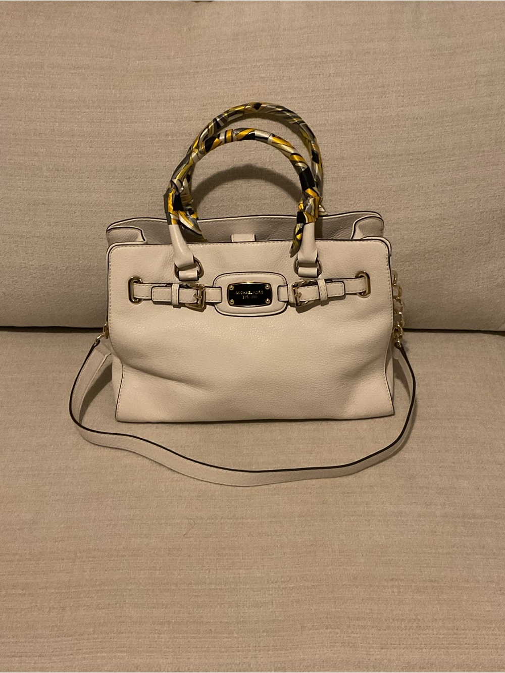 Authentic Michael Kors Cream Satchel with Scarf-Wrapped Handles